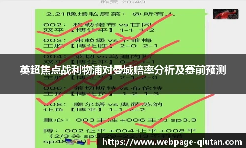 英超焦点战利物浦对曼城赔率分析及赛前预测